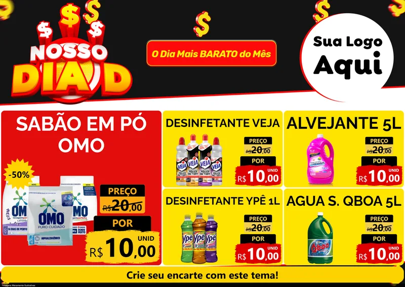 Modelo de Encarte para Encarte A4 Horizontal com o tema Nosso Dia D para Produtos de Limpeza
