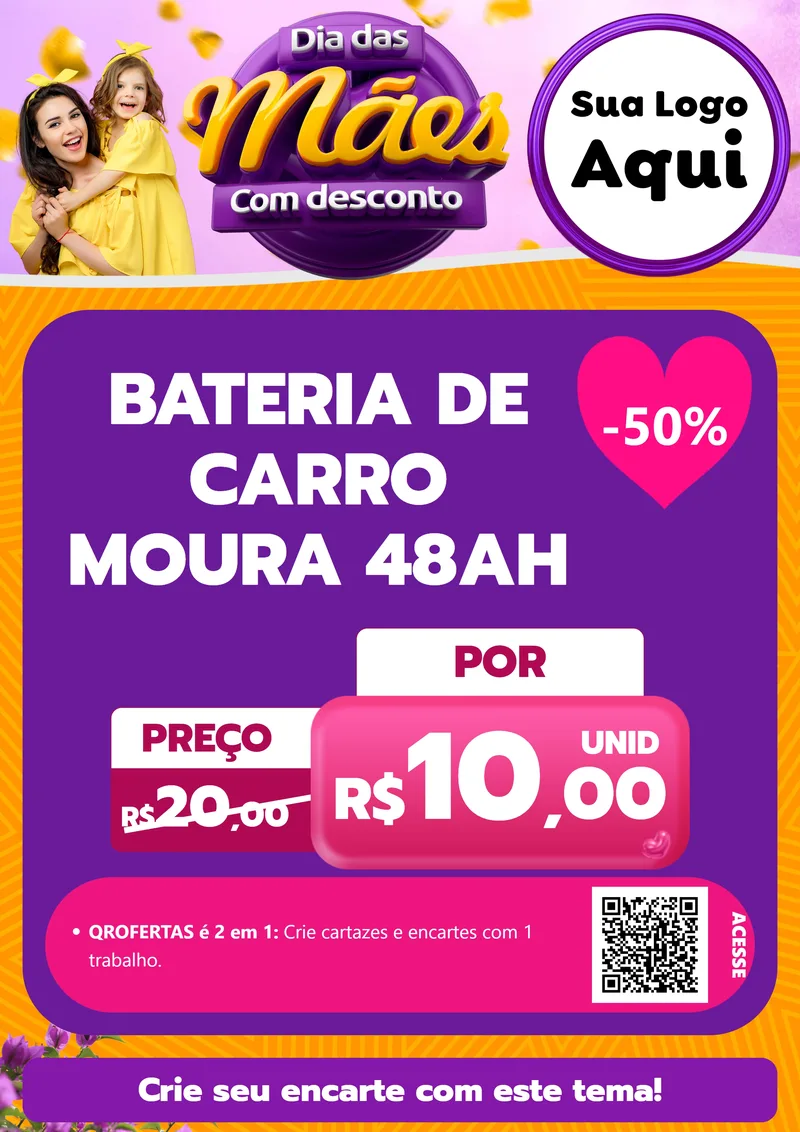 Modelo de Cartaz para Cartaz A4 Vertical com o tema Dia das Mães com Desconto para Baterias Elétricas