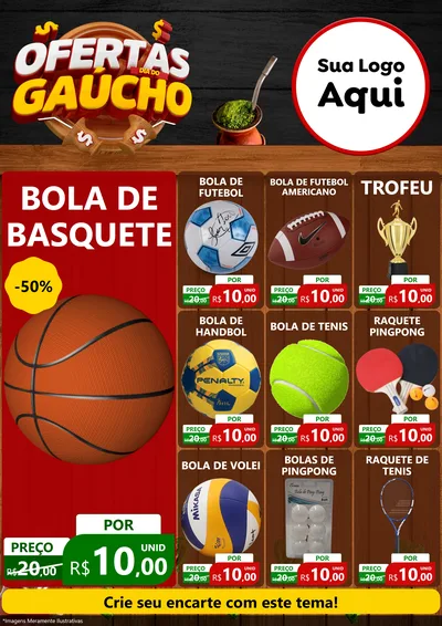 Modelo de Encarte para Encarte A4 Vertical com o tema Ofertas Dia do Gaúcho para Artigos Esportivos