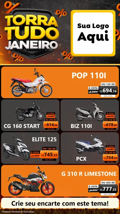 Modelo de TV para TV Vertical com o tema Torra Tudo Janeiro para Concessionaria de Motos