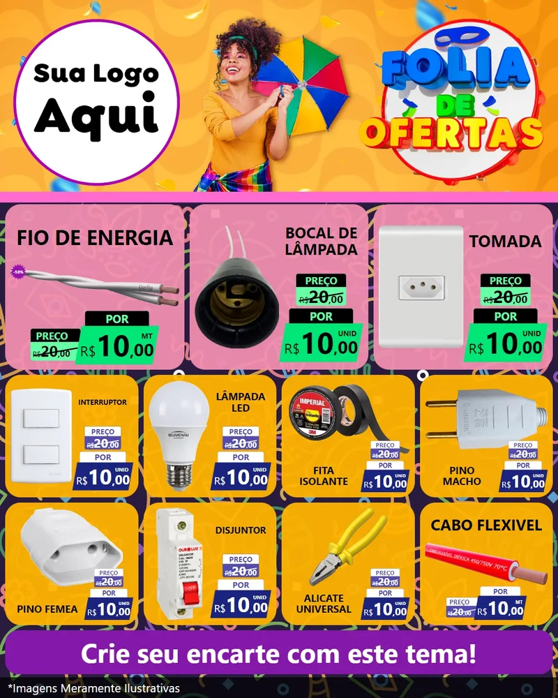 Modelo de Rede Social para Feed Instagram com o tema Folia de Ofertas para Materiais Elétricos