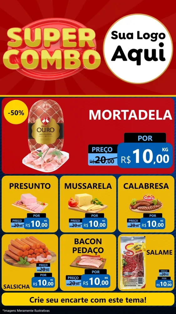 Modelo de Rede Social para Stories com o tema Super Combo para Frios e Laticínios