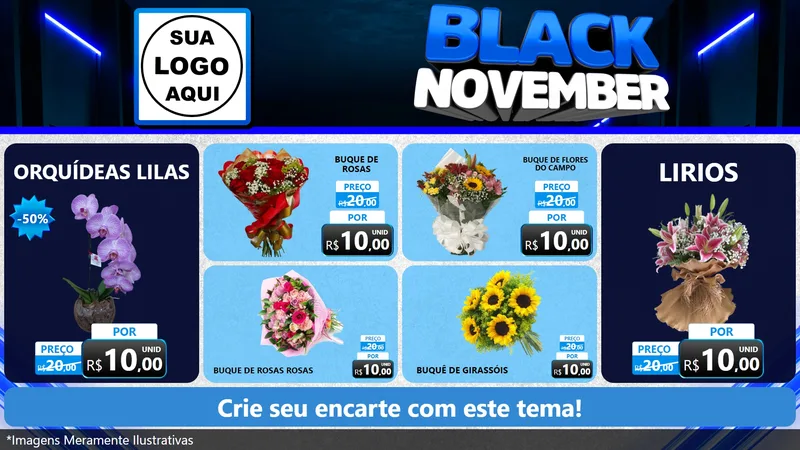 Modelo de TV para TV Horizontal com o tema Black November para Floricultura e jardim