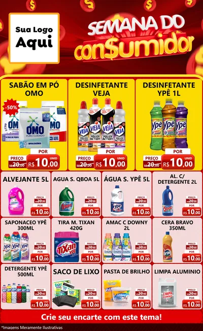 Modelo de Encarte para Encarte Grande com o tema Semana do Consumidor para Produtos de Limpeza