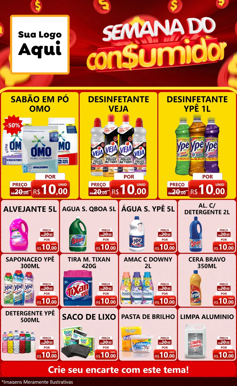 Modelo de Encarte para Encarte Grande com o tema Semana do Consumidor para Produtos de Limpeza