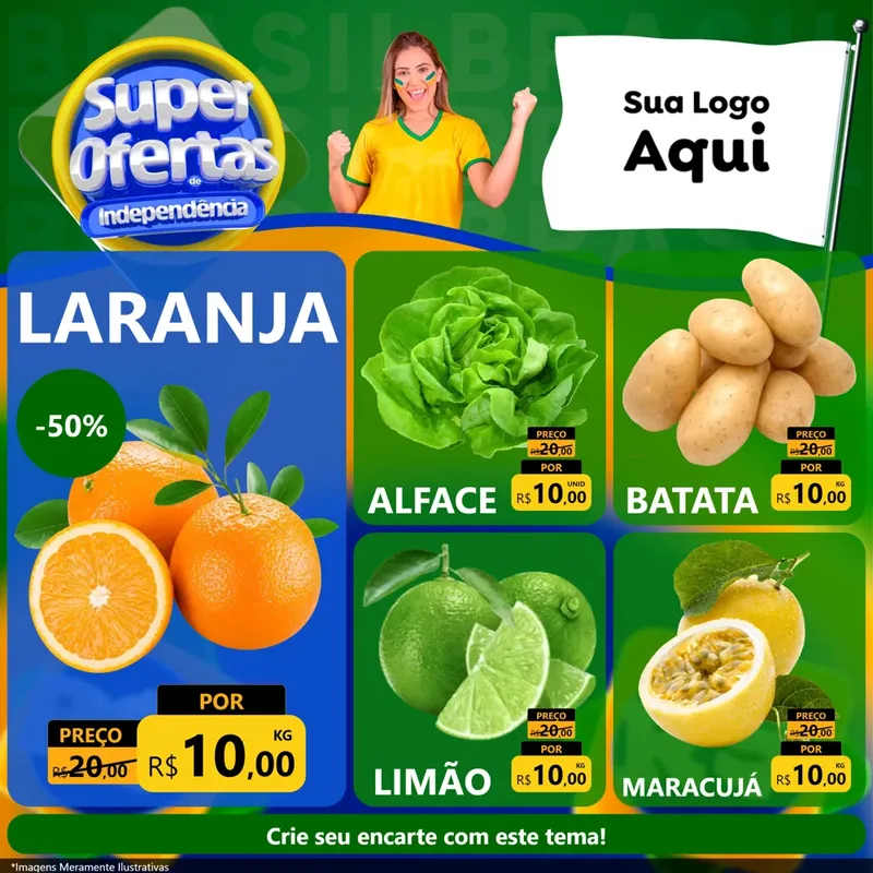 Modelo de Rede Social para Feed Facebook com o tema Super Ofertas de Independência para Hortifrúti