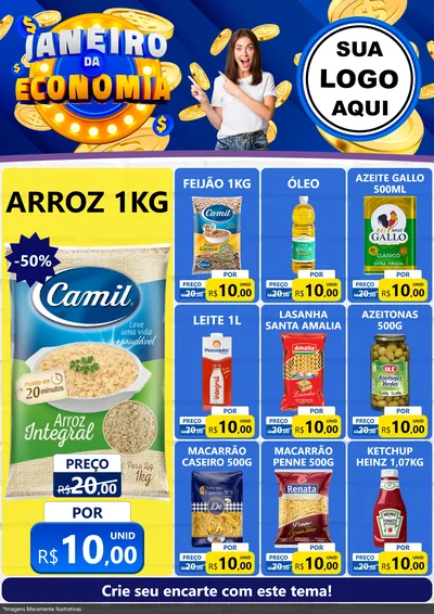 Modelo de Encarte para Encarte A4 Vertical com o tema Janeiro da Economia para Supermercado