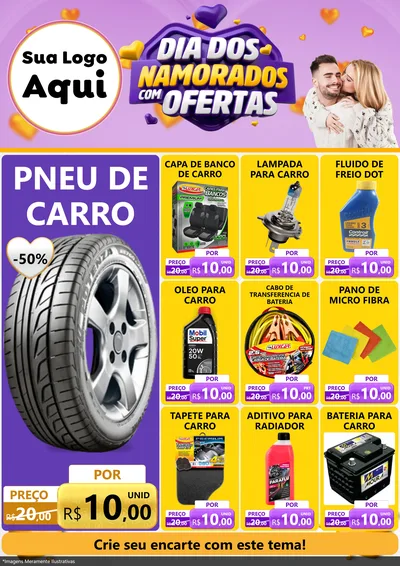 Modelo de Encarte para Encarte A4 Vertical com o tema Dia Dos Namorados Com Ofertas para Auto peças