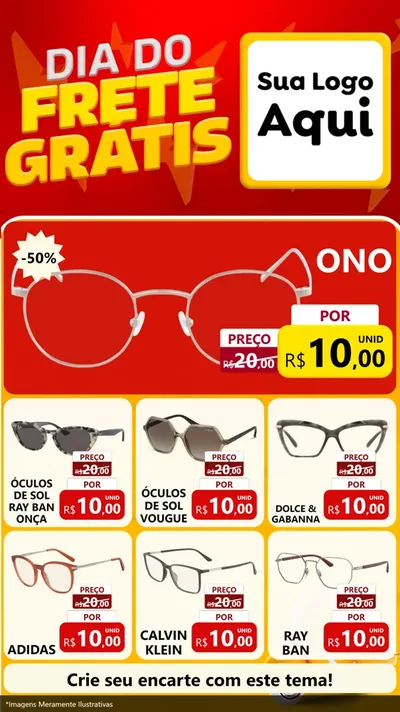 Modelo de Rede Social para Stories com o tema Dia do Frete Grátis para Óticas