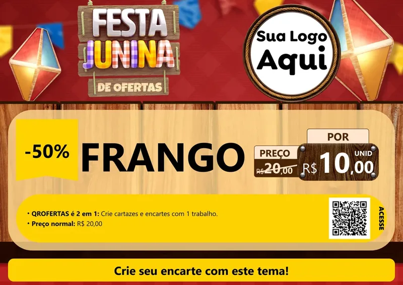 Modelo de Cartaz para Cartaz A4 Horizontal com o tema Festa Junina de Ofertas para Assados