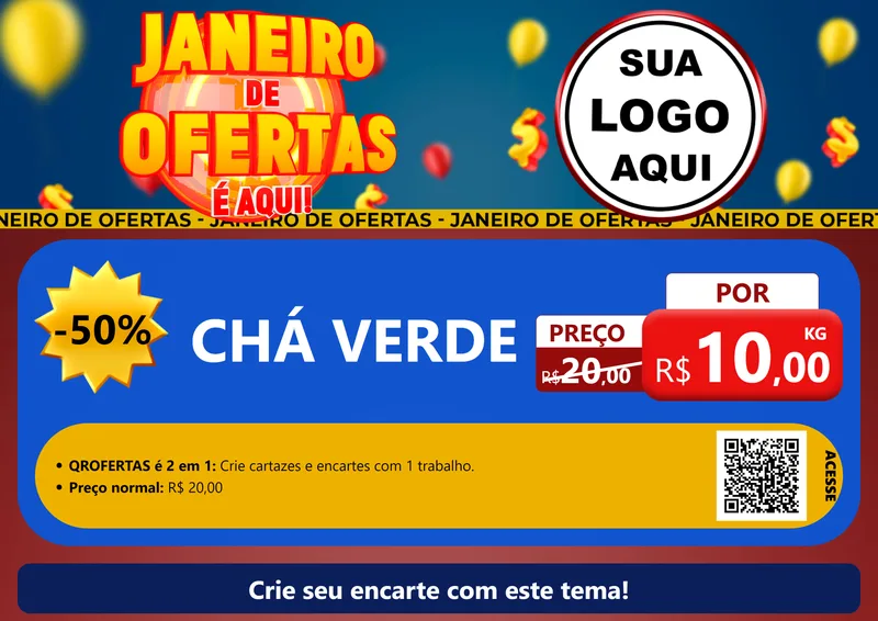 Modelo de Cartaz para Cartaz A4 Horizontal com o tema Janeiro de Ofertas É Aqui! para Produtos Naturais