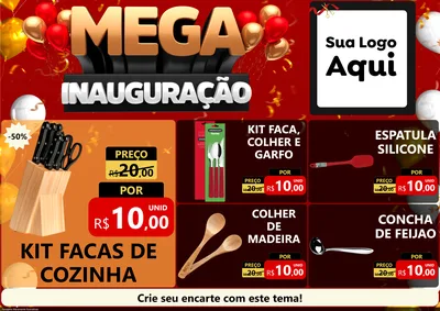 Modelo de Encarte para Encarte A4 Horizontal com o tema Mega Inauguração para Utilidades Domésticas