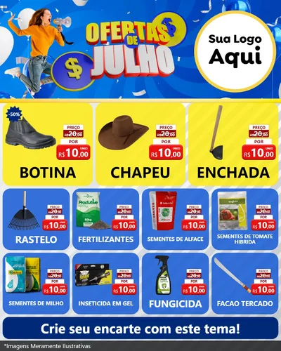 Modelo de Rede Social para Feed Instagram com o tema Ofertas de Julho para Agropecuária