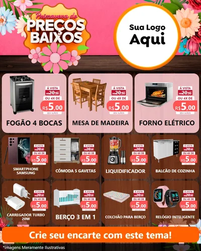 Modelo de Rede Social para Feed Instagram com o tema Primavera de Preços Baixos para Móveis e Eletro