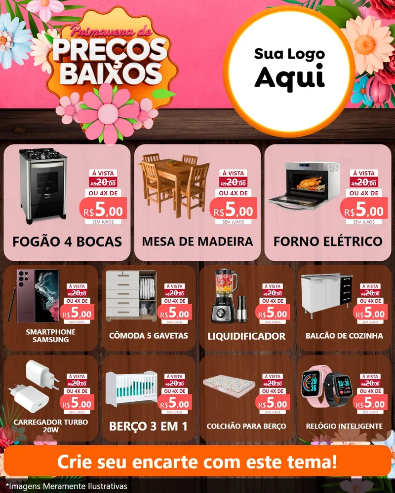 Modelo de Rede Social para Feed Instagram com o tema Primavera de Preços Baixos para Móveis e Eletro