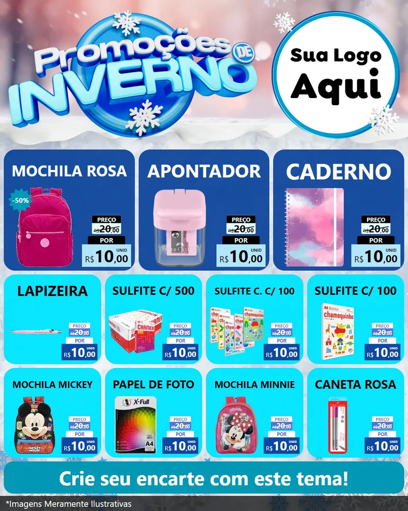 Modelo de Rede Social para Feed Instagram com o tema Promoções de Inverno para Papelaria