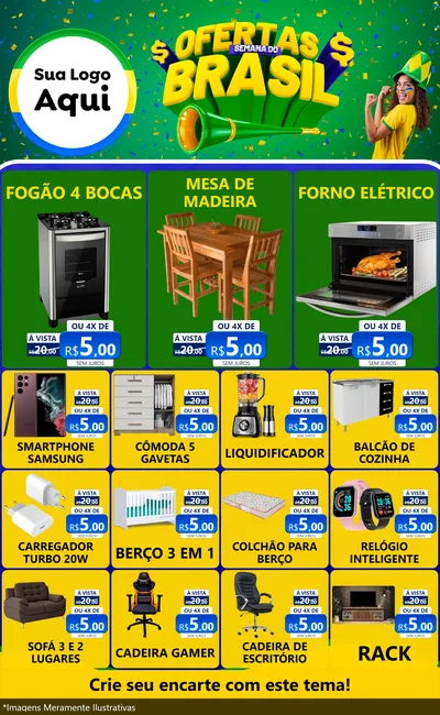 Modelo de Encarte para Encarte Grande com o tema Ofertas Semana do Brasil para Móveis e Eletro