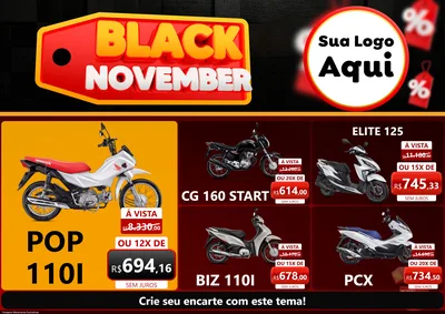 Modelo de Encarte para Encarte A4 Horizontal com o tema Black November para Concessionaria de Motos