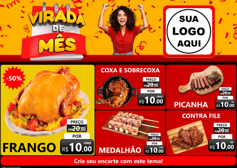 Modelo de Encarte para Encarte A4 Horizontal com o tema Virada de Mês para Assados
