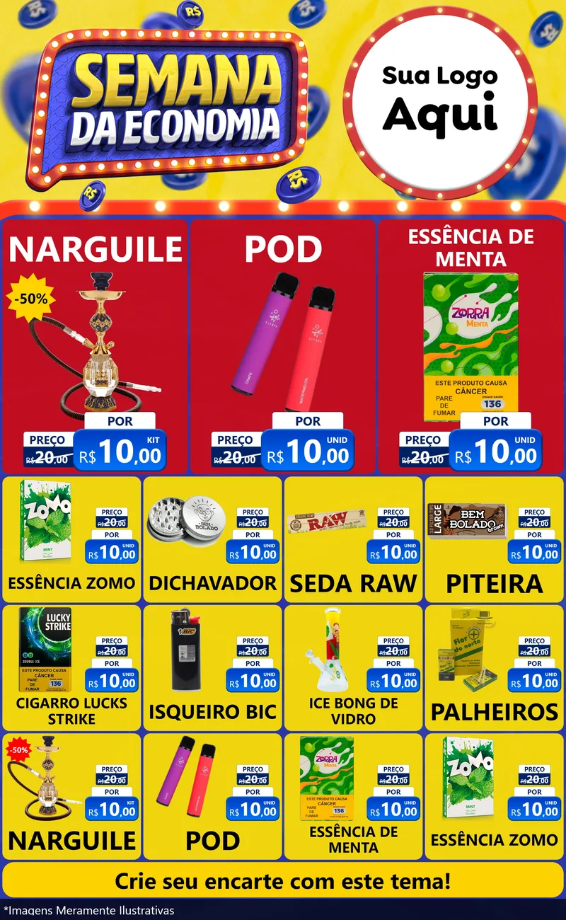 Modelo de Encarte para Encarte Grande com o tema Semana da Economia para Tabacaria