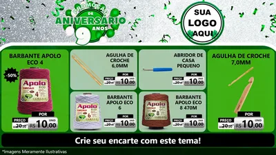 Modelo de TV para TV Horizontal com o tema Promoção de Aniversário - 9 Anos para Armarinho e Aviamentos
