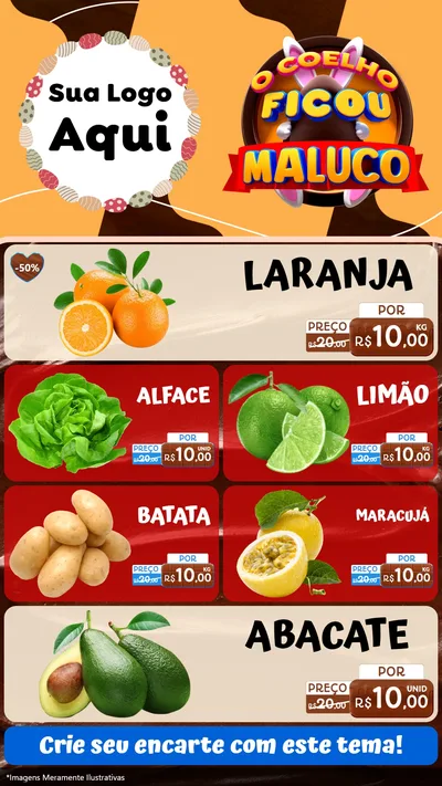 Modelo de TV para TV Vertical com o tema O Coelho Ficou Maluco - Páscoa para Hortifrúti