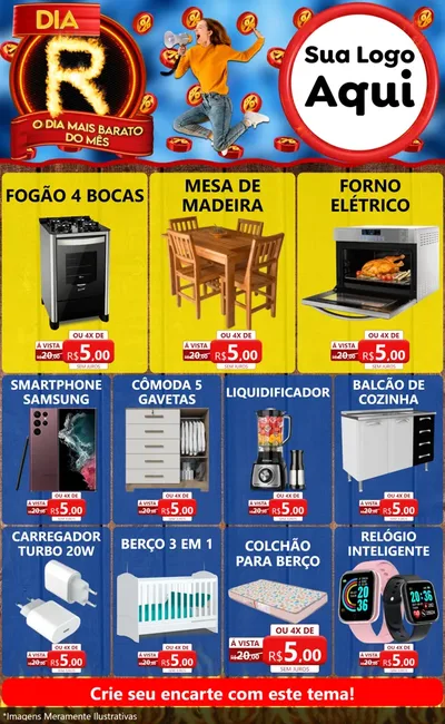 Modelo de Encarte para Encarte Grande com o tema Dia R - O Dia Mais Barato Do Mês para Móveis e Eletro