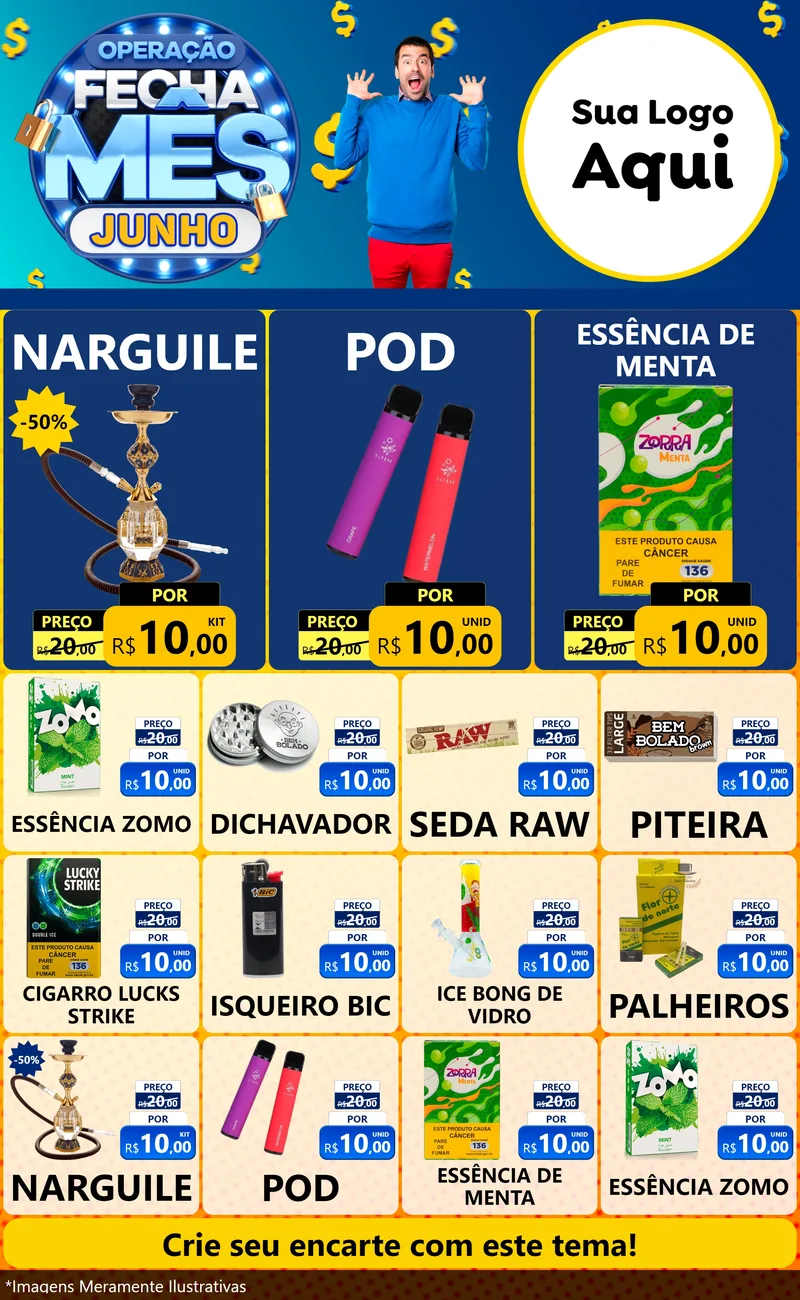 Modelo de Encarte para Encarte Grande com o tema Operação Fecha Mês, Junho para Tabacaria