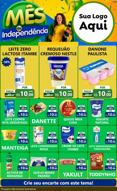 Modelo de Encarte para Encarte Grande com o tema Mês da Independência para Frios e Laticínios