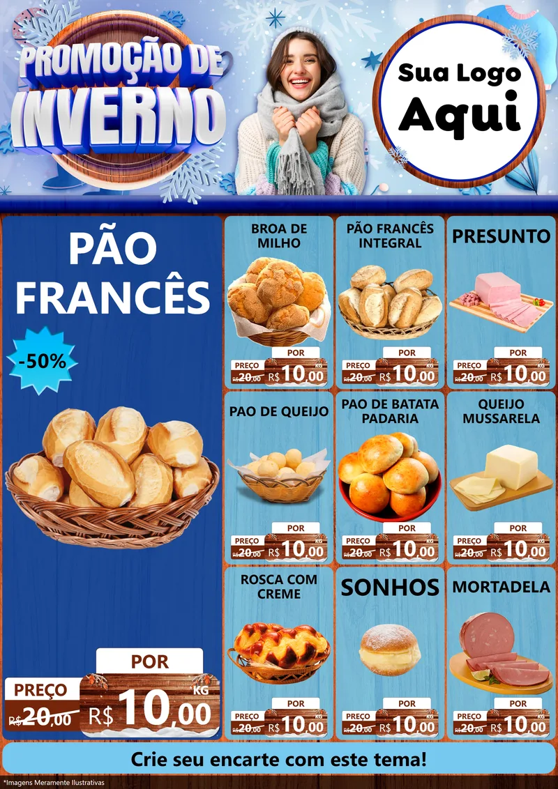 Modelo de Encarte para Encarte A4 Vertical com o tema Promoção de Inverno para Padaria