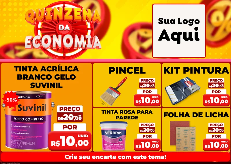Modelo de Encarte para Encarte A4 Horizontal com o tema Quinzena Da Economia para Tintas e Ferramentas