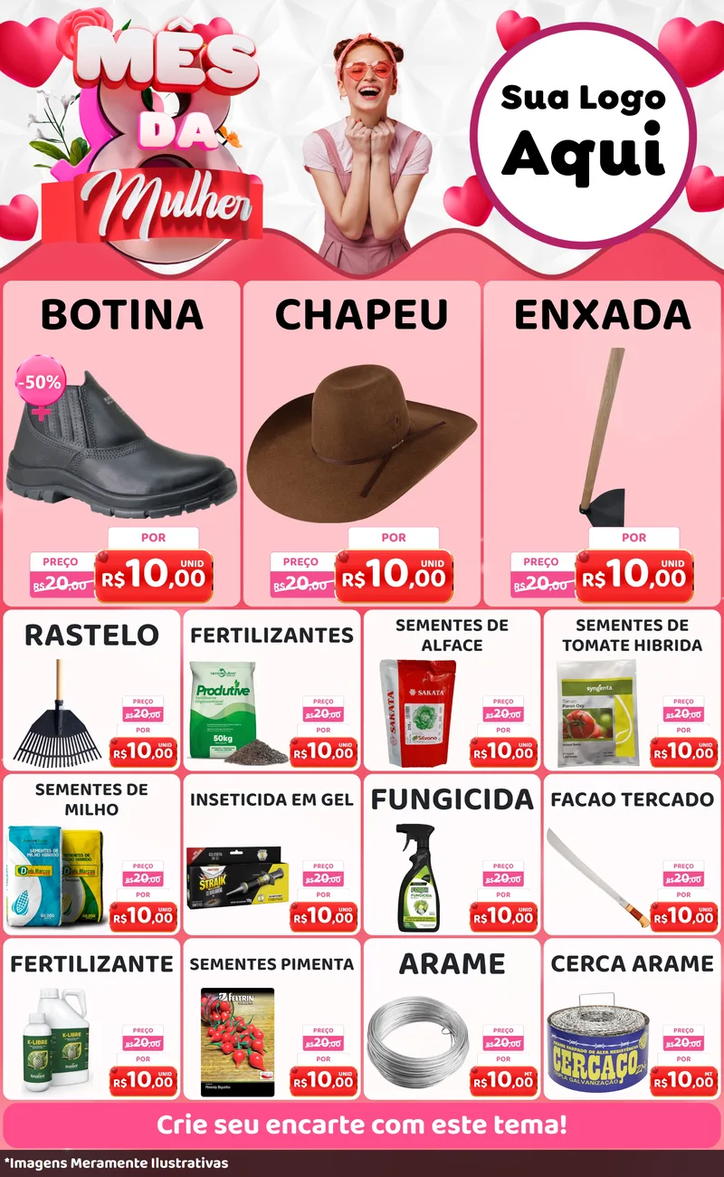 Modelo de Encarte para Encarte Grande com o tema Mês da Mulher para Agropecuária
