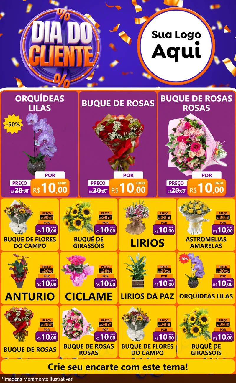 Modelo de Encarte para Encarte Grande com o tema Dia do Cliente para Floricultura e jardim