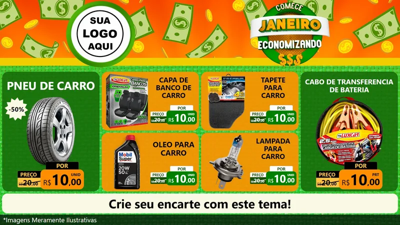 Modelo de TV para TV Horizontal com o tema Comece Janeiro Economizando para Auto peças