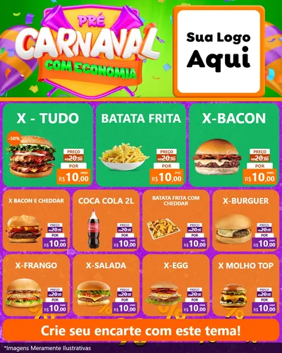 Modelo de Rede Social para Feed Instagram com o tema Pré-Carnaval Com Economia para Hamburgueria