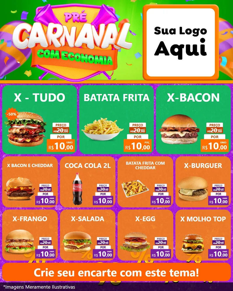 Modelo de Rede Social para Feed Instagram com o tema Pré-Carnaval Com Economia para Hamburgueria