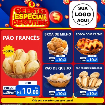 Modelo de Rede Social para Feed Facebook com o tema Ofertas Especiais de Outubro para Padaria