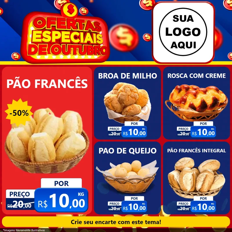 Modelo de Rede Social para Feed Facebook com o tema Ofertas Especiais de Outubro para Padaria