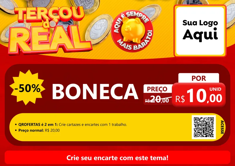 Modelo de Cartaz para Cartaz A4 Horizontal com o tema Terçou do Real para Brinquedos
