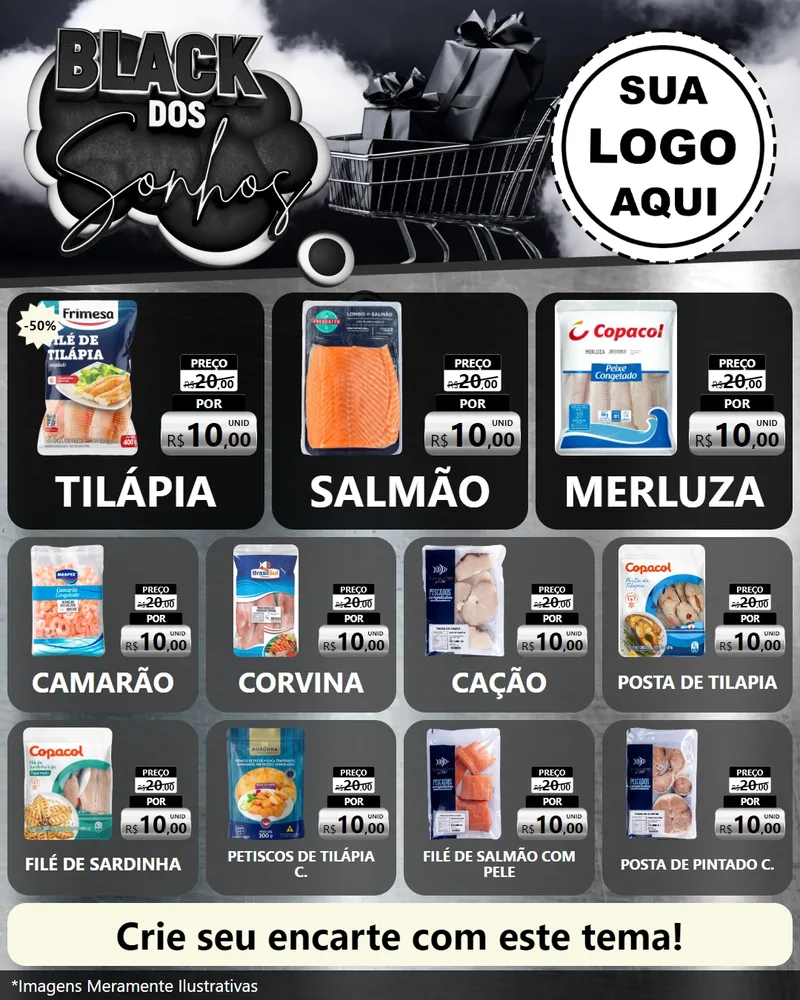 Modelo de Rede Social para Feed Instagram com o tema Black dos Sonhos para Peixaria