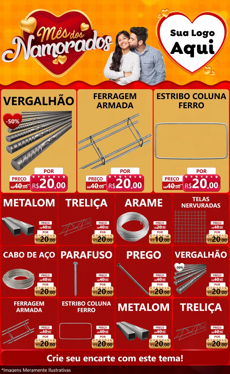 Modelo de Encarte para Encarte Grande com o tema Mês dos Namorados para Ferragens