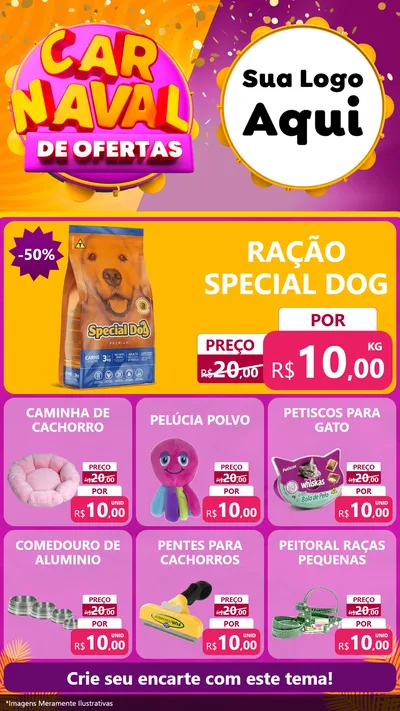 Modelo de Rede Social para Stories com o tema Carnaval de Ofertas para Pet Shop