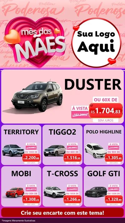 Modelo de Rede Social para Stories com o tema Mês Das Mães para Concessionaria de Carros