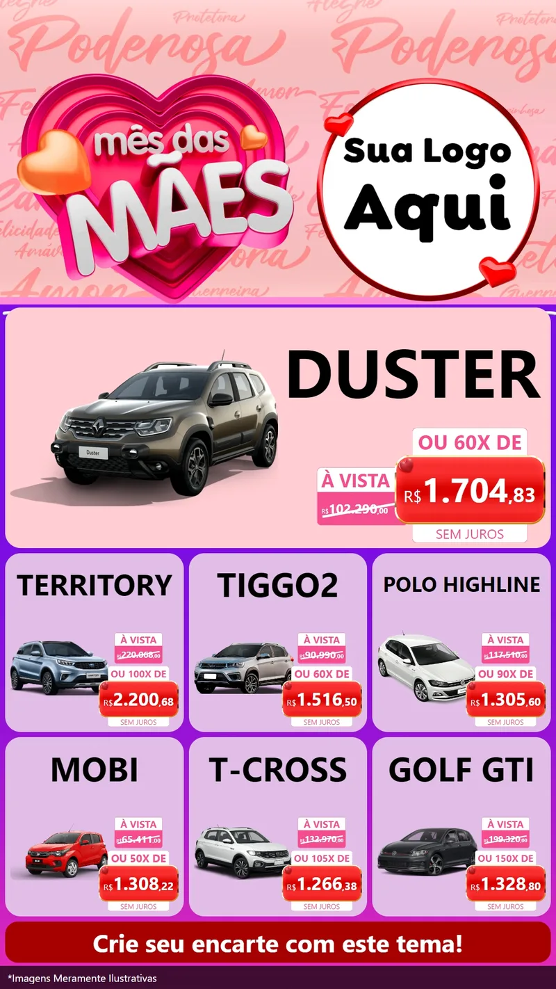 Modelo de Rede Social para Stories com o tema Mês Das Mães para Concessionaria de Carros