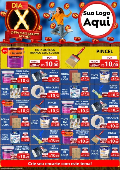 Modelo de Encarte para Encarte A4 Vertical com o tema Dia X - O Dia Mais Barato Do Mês para Tintas e Ferramentas