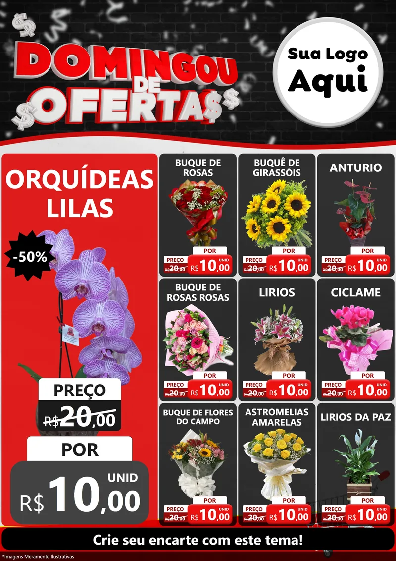 Modelo de Encarte para Encarte A4 Vertical com o tema Domingou de Ofertas para Floricultura e jardim
