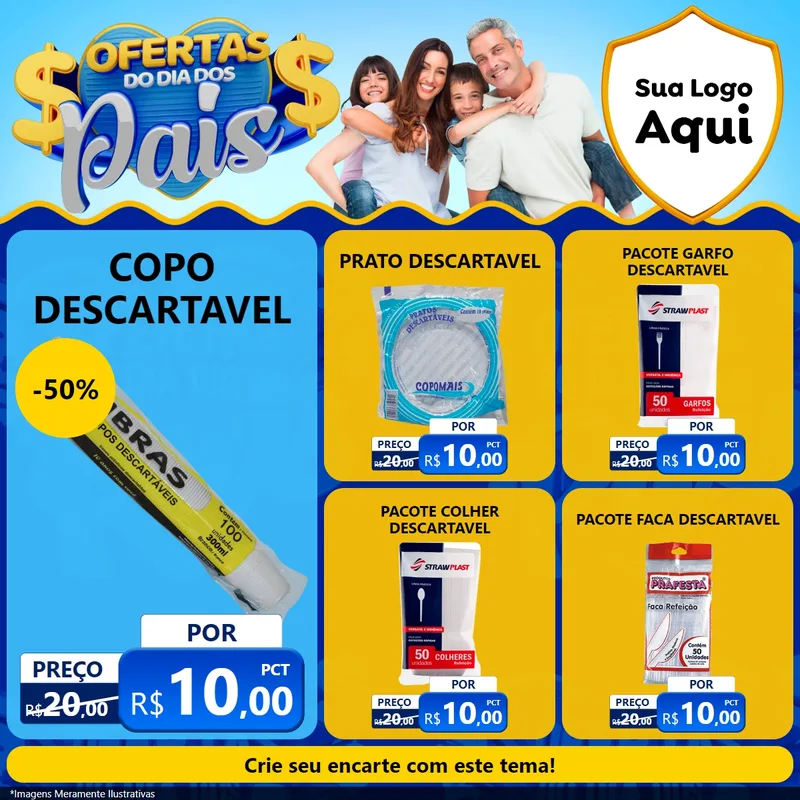 Modelo de Rede Social para Feed Facebook com o tema Ofertas do Dia dos Pais para Embalagens