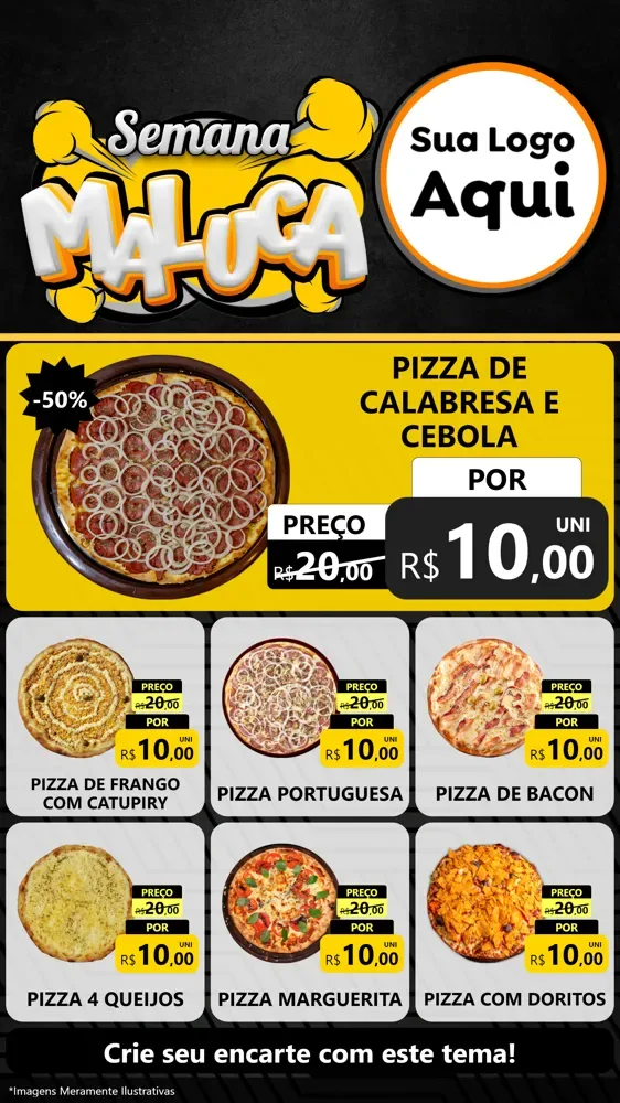 Modelo de Rede Social para Stories com o tema Semana Maluca para Pizzaria