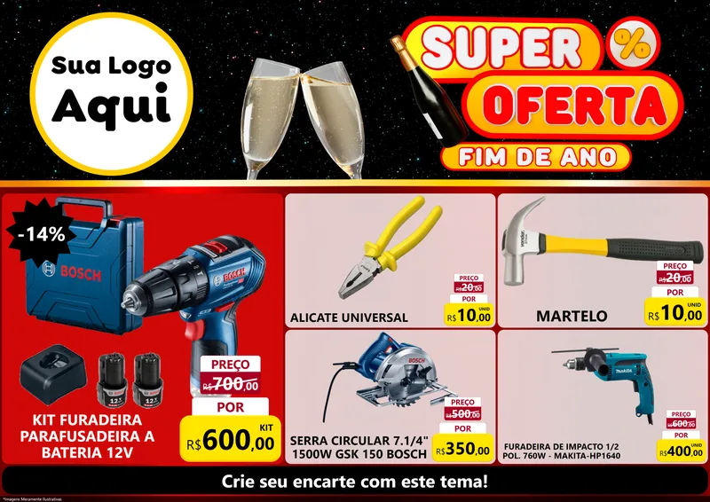 Modelo de Encarte para Encarte A4 Horizontal com o tema Super Oferta Fim de Ano para Maquinas e Ferramentas