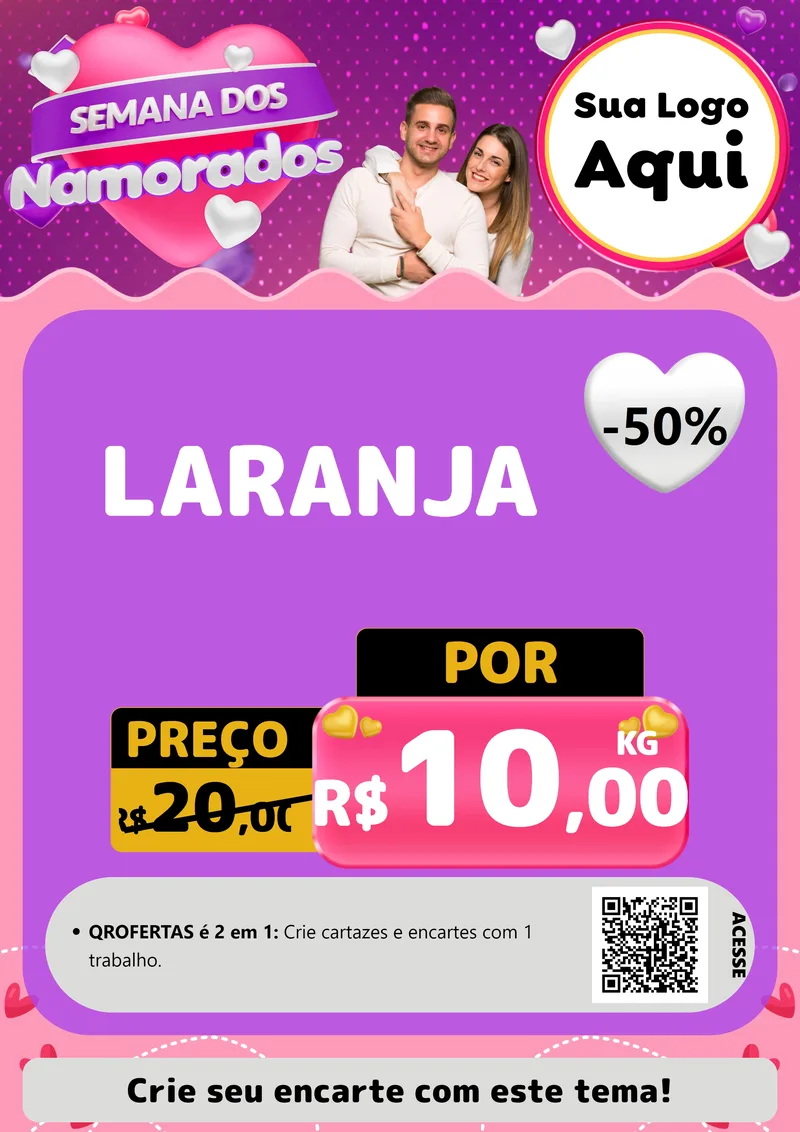 Modelo de Cartaz para Cartaz A4 Vertical com o tema Semana dos Namorados para Hortifrúti